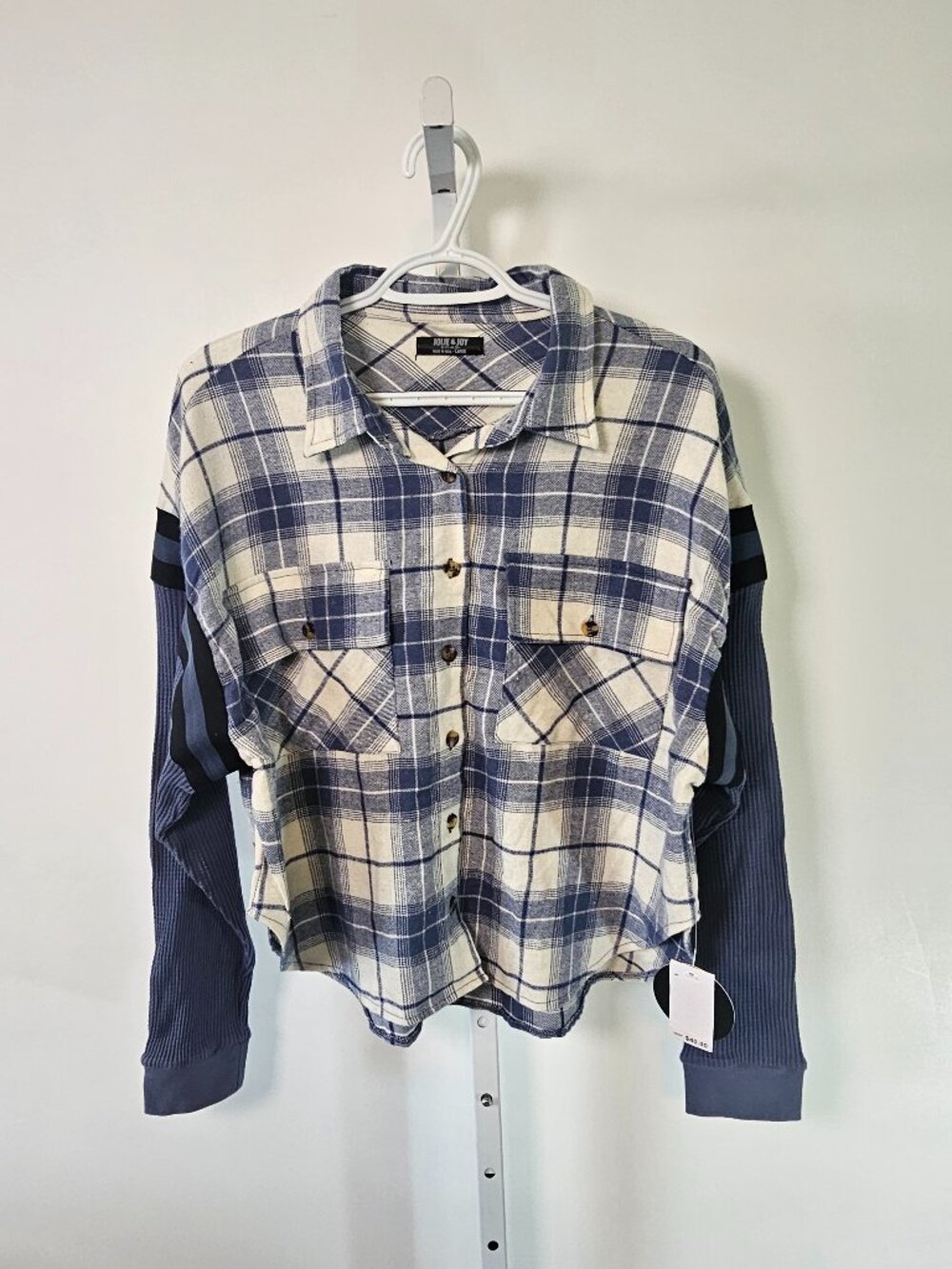 Jolie & Joy Top Flannel Thermal Plaid Grunge Blue Casual Button Up L NWT